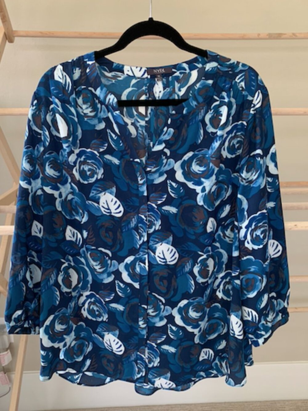 NYDJ Blue Hues Floral Blouse w/Pleats